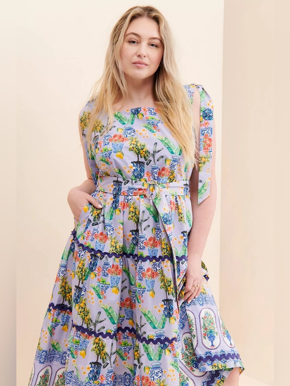 Emily Lovelock Floral Fruit Midi Dress